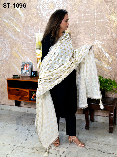 White Georgette Designer Dupatta for women, Bridal Wedding lehenga Chunni/Veil Sequin Scarf Indian Ethnic Dress Stole Ideal Gift Bridesmaid