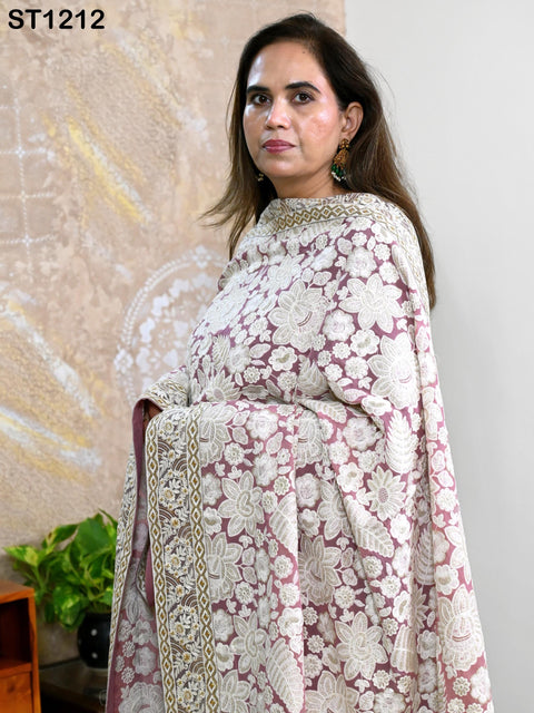 Onion Pink Embroidery Dupatta Women Georgette Chunni Bridal Veil Lehenga Wrap Stole Festival Wedding Punjabi Chunri India Ethnic Attire