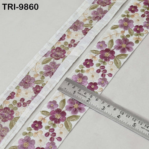 1 Meter Mauve Indian Embroidery Ribbons 5cm Trim Crafting, Sewing, Saree Border Embroidered Tote Bag Theatrical Costumes, Holiday Ornaments