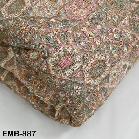 Embroidered Fabric by the yard On Tulle Sewing DIY Crafting Indian Embroidery Wedding Dress Costumes Dolls Bags Cushion Covers Table Runners