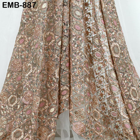 Embroidered Fabric by the yard On Tulle Sewing DIY Crafting Indian Embroidery Wedding Dress Costumes Dolls Bags Cushion Covers Table Runners