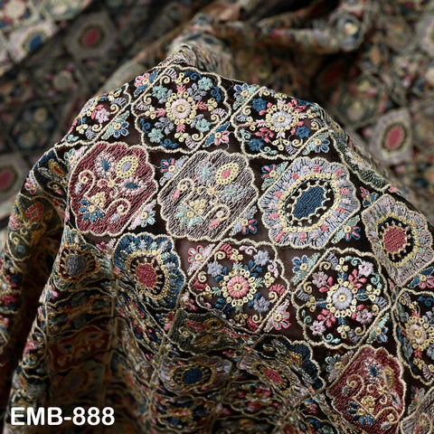 Embroidered Fabric by the yard On Tulle Sewing DIY Crafting Indian Embroidery Wedding Dress Costumes Dolls Bags Cushion Covers Table Runners