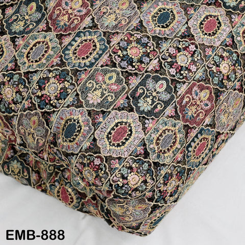 Embroidered Fabric by the yard On Tulle Sewing DIY Crafting Indian Embroidery Wedding Dress Costumes Dolls Bags Cushion Covers Table Runners