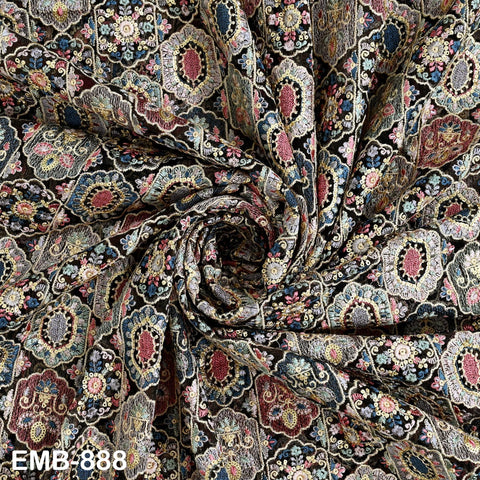 Embroidered Fabric by the yard On Tulle Sewing DIY Crafting Indian Embroidery Wedding Dress Costumes Dolls Bags Cushion Covers Table Runners