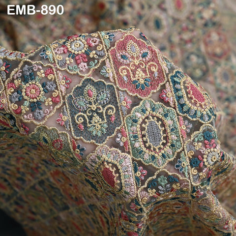 Embroidered Fabric by the yard On Tulle Sewing DIY Crafting Indian Embroidery Wedding Dresses Blouses Blazer Victorian Costumes Trousers