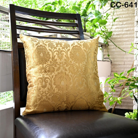 Ivory Gold Brocade Cushion Cover: Luxury Banarasi Silk Pillow Sham