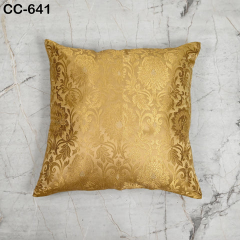Ivory Gold Brocade Cushion Cover: Luxury Banarasi Silk Pillow Sham