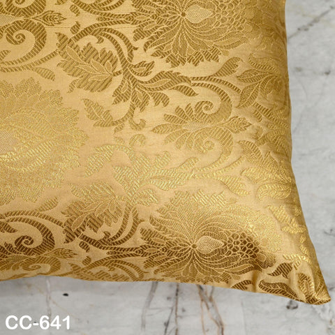 Ivory Gold Brocade Cushion Cover: Luxury Banarasi Silk Pillow Sham