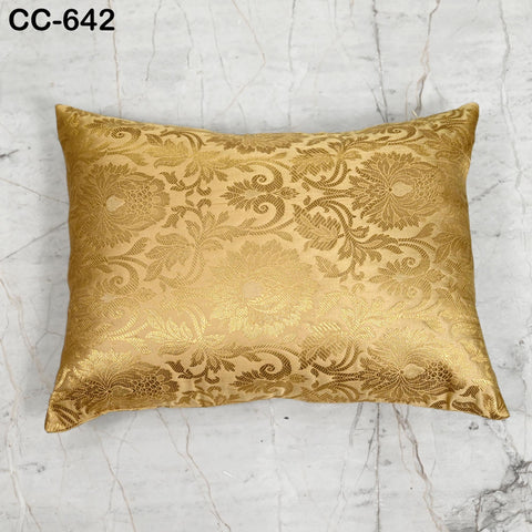 Gold Brocade Silk Cushion Cover: Indian Floral Pillow, Luxury Home Decor