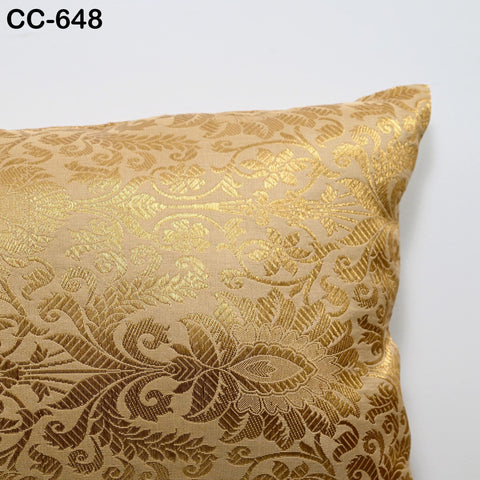 Ivory Gold Brocade Pillow Cover: Indian Floral Silk Accent Pillow