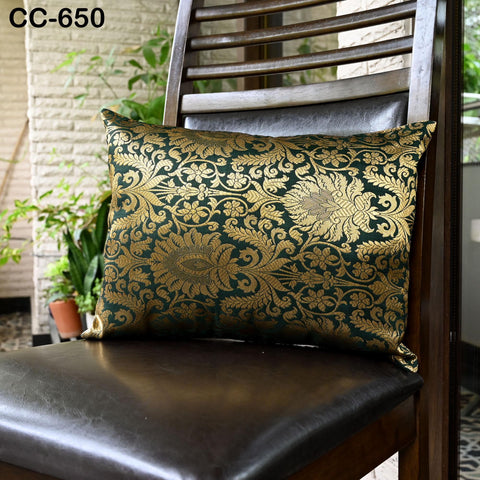 Gold zari woven brocade decorative pillow cover for home décor