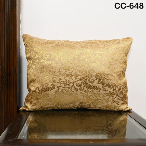 Ivory Gold Brocade Pillow Cover: Indian Floral Silk Accent Pillow