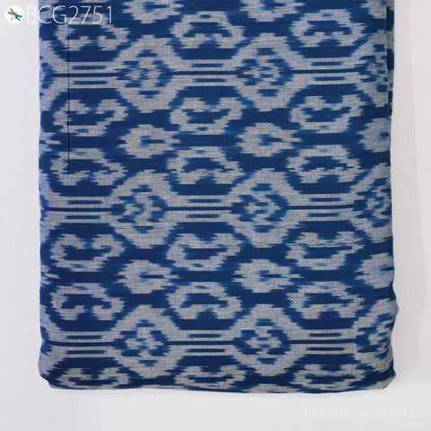 Blue Indian Ikat Cotton Fabric by the yard 2/60 Handwoven Kids Summer Dresses Handloom Home Decor Quilting Crafting Sewing Drapery Curtains