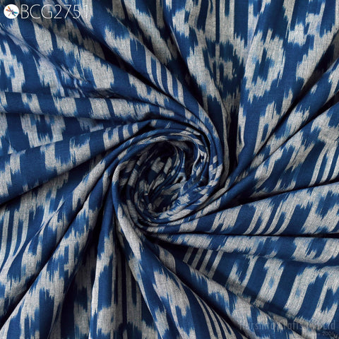 Blue Indian Ikat Cotton Fabric by the yard 2/60 Handwoven Kids Summer Dresses Handloom Home Decor Quilting Crafting Sewing Drapery Curtains