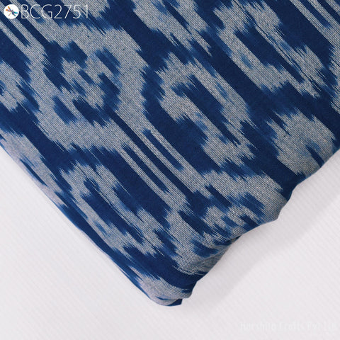 Blue Indian Ikat Cotton Fabric by the yard 2/60 Handwoven Kids Summer Dresses Handloom Home Decor Quilting Crafting Sewing Drapery Curtains