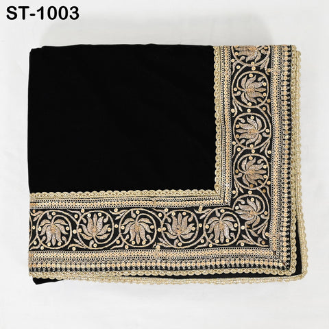 Black Velvet Dupatta Gold Zari Embroidery on edges, Tradition dupatta Chunni Bridal Veil Lehenga Embroidered Festival Punjabi Women Gift Mom