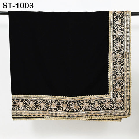 Black Velvet Dupatta Gold Zari Embroidery on edges, Tradition dupatta Chunni Bridal Veil Lehenga Embroidered Festival Punjabi Women Gift Mom