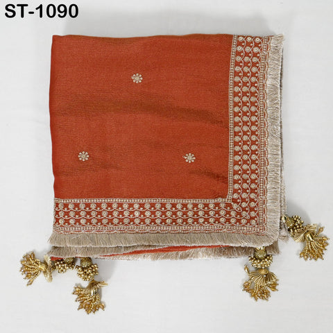 Red Zari Tissue Dupatta for Women, Bridal Wedding lehenga Heavy Chunni Veil Sequin Scarf, Indian Ethnic Dress Costume Bridesmaid's Gift