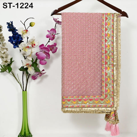 Pink Organza Designer Dupatta for women Bridal Wedding lehenga Chunni/Veil Beads Sequin Scarf Indian Ethnic Dress Stole Gift Bridesmaid