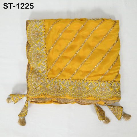 Yellow Chiffon Designer Silk Dupatta for women, Bridal Wedding lehenga Chunni/Veil Sequin Scarf Indian Ethnic Dress Stole Gift Bridesmaid
