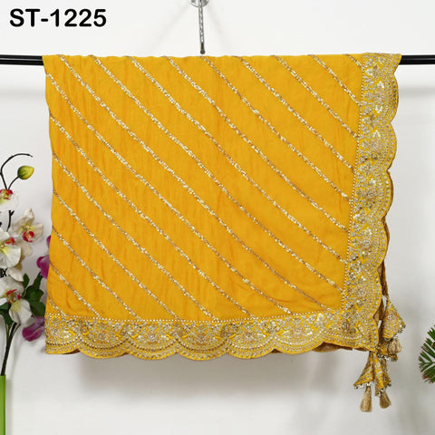 Yellow Chiffon Designer Silk Dupatta for women, Bridal Wedding lehenga Chunni/Veil Sequin Scarf Indian Ethnic Dress Stole Gift Bridesmaid