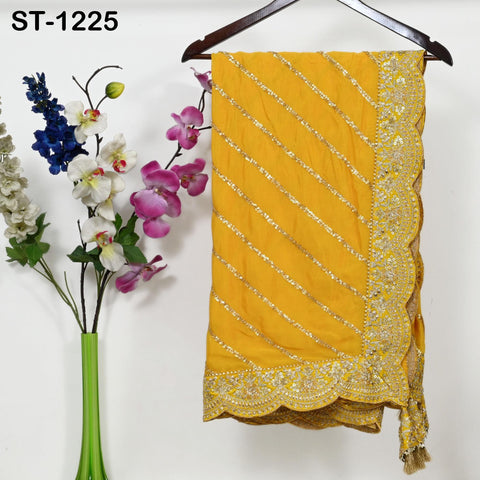 Yellow Chiffon Designer Silk Dupatta for women, Bridal Wedding lehenga Chunni/Veil Sequin Scarf Indian Ethnic Dress Stole Gift Bridesmaid