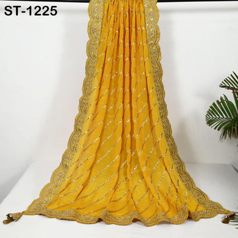 Yellow Chiffon Designer Silk Dupatta for women, Bridal Wedding lehenga Chunni/Veil Sequin Scarf Indian Ethnic Dress Stole Gift Bridesmaid