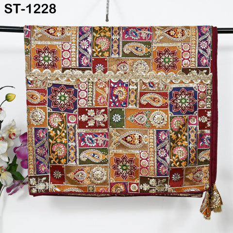 Maroon Heavy Embroidery Dupatta Women Georgette Chunni Bridal Veil Lehenga Wrap Stole Festival Wedding Punjabi Chunri India Ethnic Attire