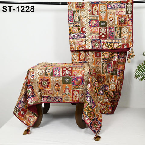 Maroon Heavy Embroidery Dupatta Women Georgette Chunni Bridal Veil Lehenga Wrap Stole Festival Wedding Punjabi Chunri India Ethnic Attire