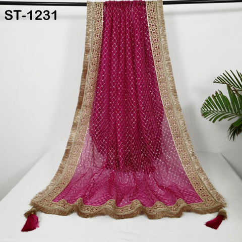 Magenta Organza Designer Dupatta for women, Bridal Wedding lehenga Chunni/Veil Beads Sequin Scarf Indian Ethnic Dress Stole Gift Bridesmaid