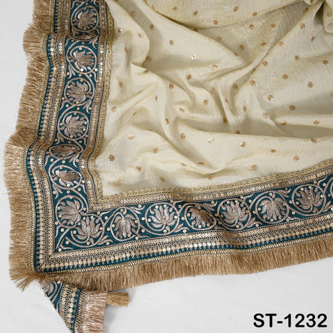 Teal Gold Zari Tissue Dupatta for Women Bridal Wedding lehenga Heavy Chunni Veil Sequin Scarf, Indian Ethnic Dress Costume Bridesmaid's Gift