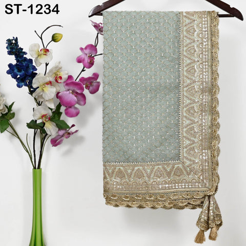 Mint Green Organza Designer Dupatta Women Bridal Wedding lehenga Chunni/Veil Beads Sequin Scarf Indian Ethnic Dress Stole Gift Bridesmaid