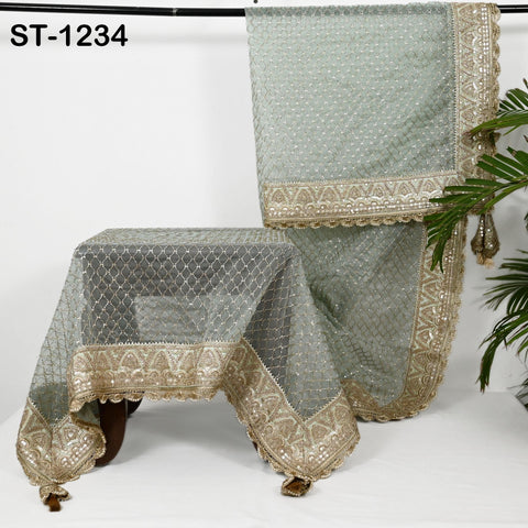 Mint Green Organza Designer Dupatta Women Bridal Wedding lehenga Chunni/Veil Beads Sequin Scarf Indian Ethnic Dress Stole Gift Bridesmaid