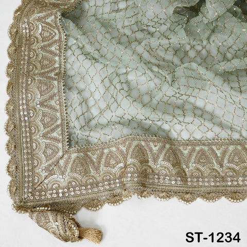 Mint Green Organza Designer Dupatta Women Bridal Wedding lehenga Chunni/Veil Beads Sequin Scarf Indian Ethnic Dress Stole Gift Bridesmaid
