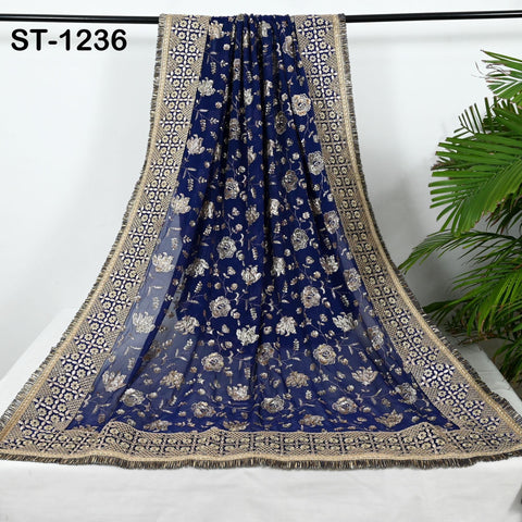 Blue Georgette Designer Dupatta for women, Bridal Wedding lehenga Chunni/Veil Sequin Scarf Indian Ethnic Dress Stole Ideal Gift Bridesmaid