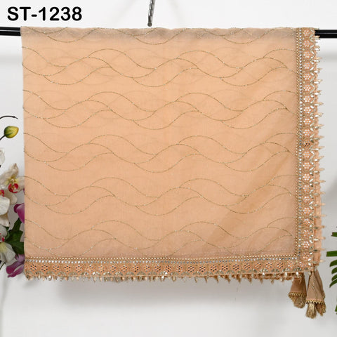 Peach Organza Designer Dupatta for women, Bridal Wedding lehenga Chunni/Veil Beads Sequin Scarf Indian Ethnic Dress Stole Gift Bridesmaid