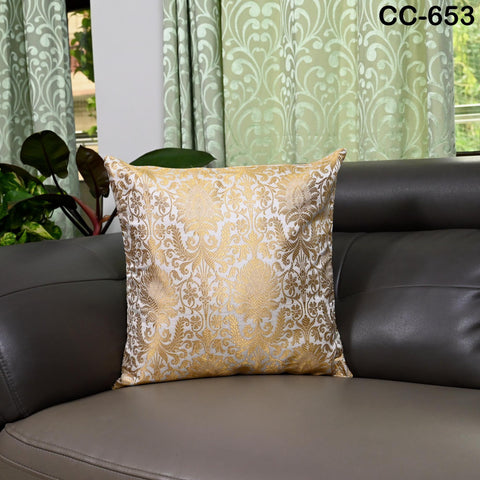 Ivory & Gold Brocade Cushion Cover – Luxury Silk Throw Pillow Case – Decorative Indian Brocade Sofa Pillow for Festive / Wedding Home Décor