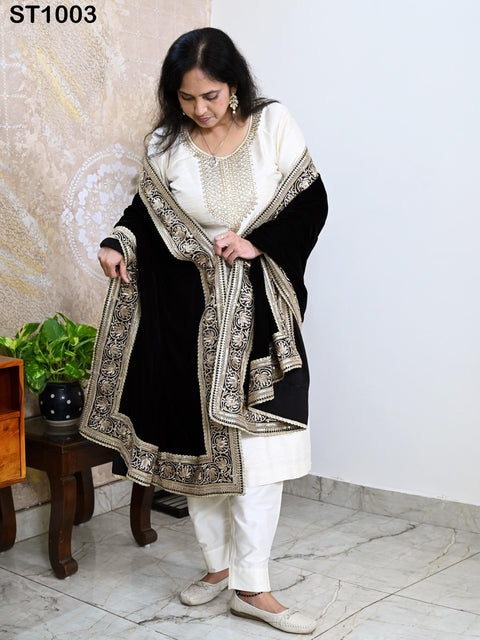Black Velvet Dupatta Gold Zari Embroidery on edges, Tradition dupatta Chunni Bridal Veil Lehenga Embroidered Festival Punjabi Women Gift Mom
