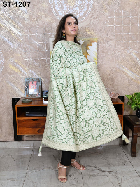 Mint Embroidered Dupatta Women Embroidery Georgette Chunni Bridal Veil Lehenga Wrap Stole Festival Wedding Punjabi Chunri Indian Attire
