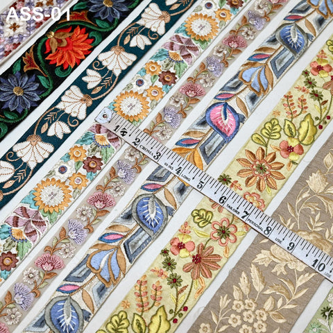 40 Pieces Assorted Bundle of Trim Scrap Indian Embroidered Saree Ribbon Sari Border Embellishments Trimmings Assorted Size Colors Design