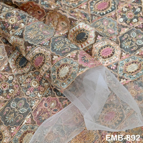 Embroidered Fabric by yard On Tulle Sewing Crafting Indian Embroidery Bride Wedding Dress Victorian Costumes Renaissance Dresses Tutu Maker