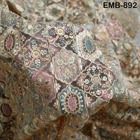 Embroidered Fabric by yard On Tulle Sewing Crafting Indian Embroidery Bride Wedding Dress Victorian Costumes Renaissance Dresses Tutu Maker