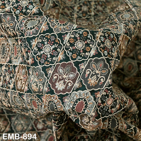 Green Embroidered Fabric by the yard Sewing Crafting Indian Embroidery Dresses Costumes Regency Reticules Victorian Handbags Junk Journals