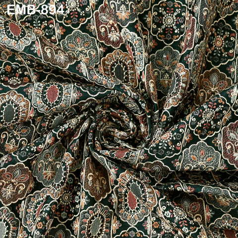 Green Embroidered Fabric by the yard Sewing Crafting Indian Embroidery Dresses Costumes Regency Reticules Victorian Handbags Junk Journals