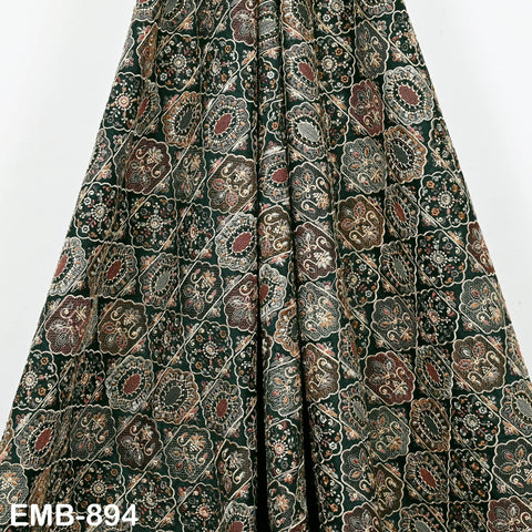 Green Embroidered Fabric by the yard Sewing Crafting Indian Embroidery Dresses Costumes Regency Reticules Victorian Handbags Junk Journals