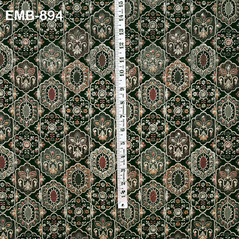 Green Embroidered Fabric by the yard Sewing Crafting Indian Embroidery Dresses Costumes Regency Reticules Victorian Handbags Junk Journals