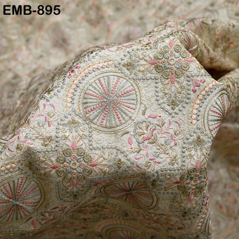 Ivory Embroidery Fabric by the yard Sewing Crafting Indian Wedding Dress Regency Reticules Victorian Handbags Marie Antoinette Junk Journals