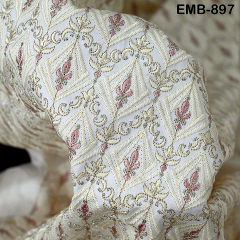 Ivory Embroidered Fabric by the yard Sewing DIY Crafting Embroidery Wedding Costumes Dolls Tote Bag Renaissance Dress Home Decor Upholstery