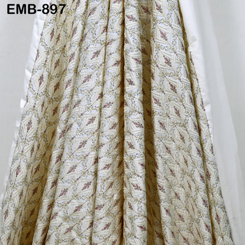 Ivory Embroidered Fabric by the yard Sewing DIY Crafting Embroidery Wedding Costumes Dolls Tote Bag Renaissance Dress Home Decor Upholstery