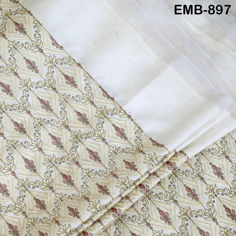 Ivory Embroidered Fabric by the yard Sewing DIY Crafting Embroidery Wedding Costumes Dolls Tote Bag Renaissance Dress Home Decor Upholstery